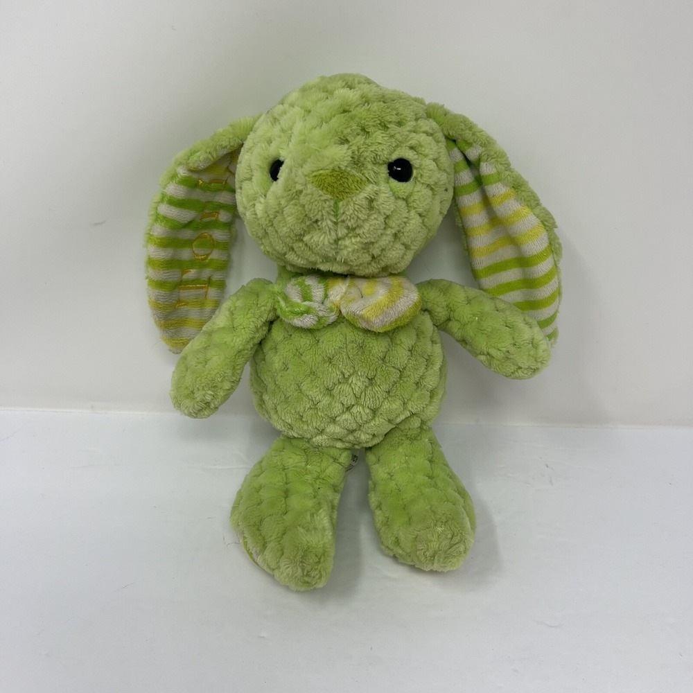 Kellytoy Chenille Bunny Plush 9-inch‎ Green Striped Floppy Ears Bowtie Easter